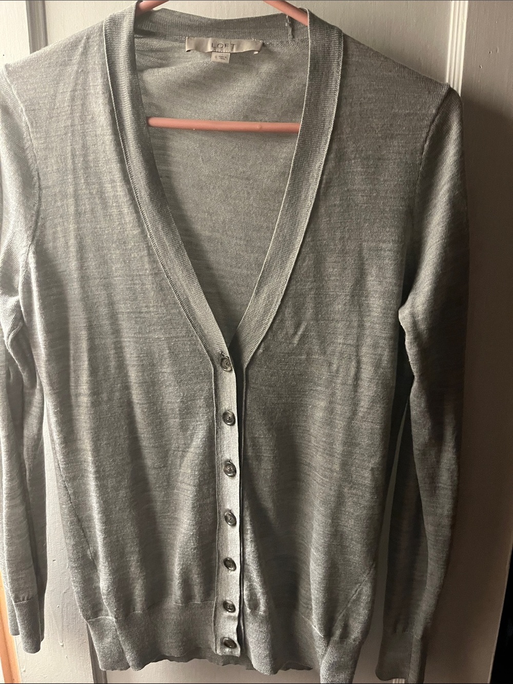 LOFT Light Gray V-Neck Button Front Cardigan